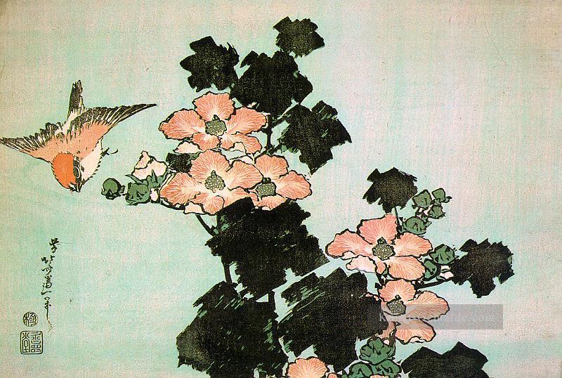Hibiskus und Spatz Katsushika Hokusai Ukiyoe Ölgemälde